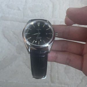 Omega Seamaster 20mm Black Leather Watch Band Butterfly Buckle - Band Only